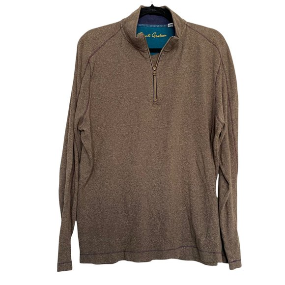 Robert Graham Brown Pullover Mock Neck Half Zip Cardigan| Men's Large - Picture 1 of 6